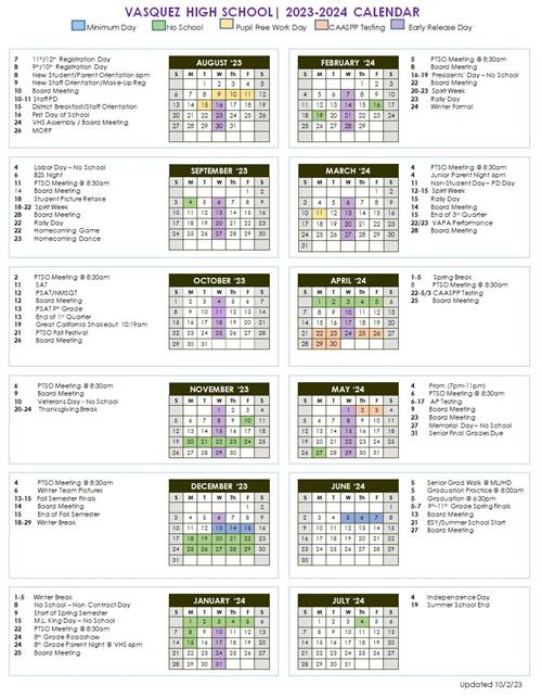 VHS calendar